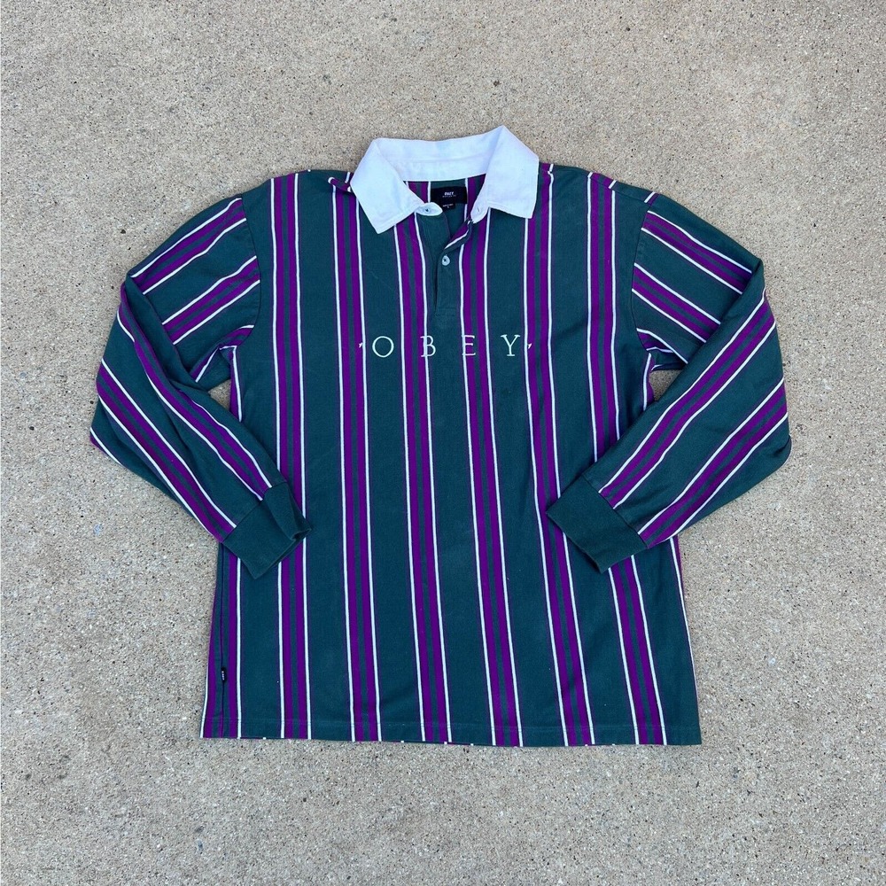 Obey Script Dark Teal Long Sleeve Polo Shirt